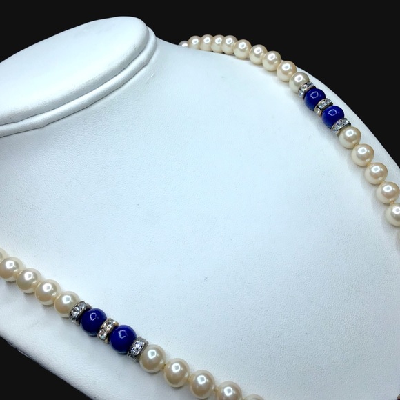 🌺Vintage Pearl & Lapis Necklace - Picture 15 of 15